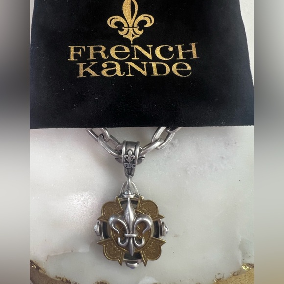 FRENCH KANDE Silver Chain Necklace with Fleur De Lis Brass Pendant - Beautiful! - Picture 4 of 7